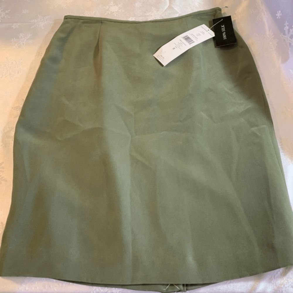 Josephine Chaus Silk Skirt Green Lined Back Zipper Back Slit Sz 2 Gorgeous